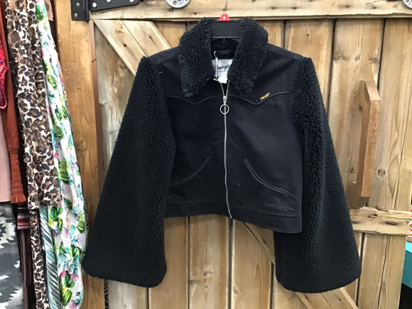 Wrangler Women’s Black Denim Jacket with Fleece Puffy Arms size Small