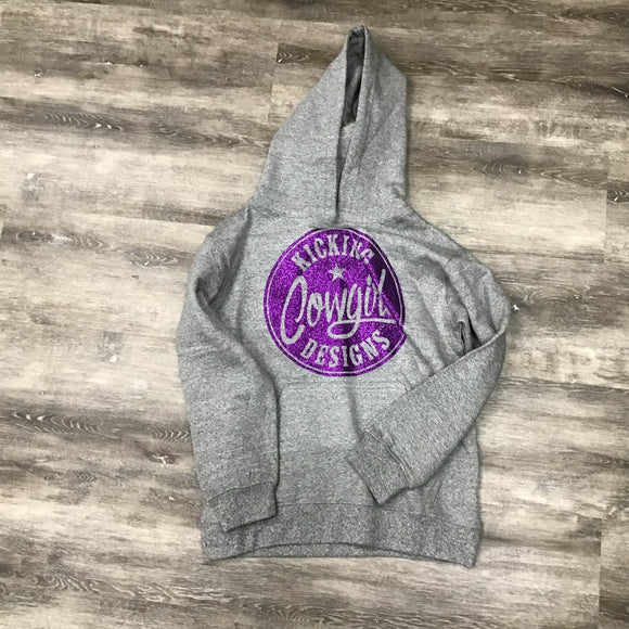 Youth Grey Hoodie - Cowgirl Philly Purple Sparkle