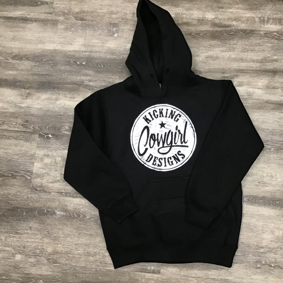 Youth Black Hoodie - Cowgirl Philly Silver Zebra