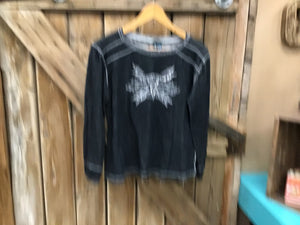 Cowgirl Hardware Ladies Distressed Long Sleeve T with bling bull head size XL