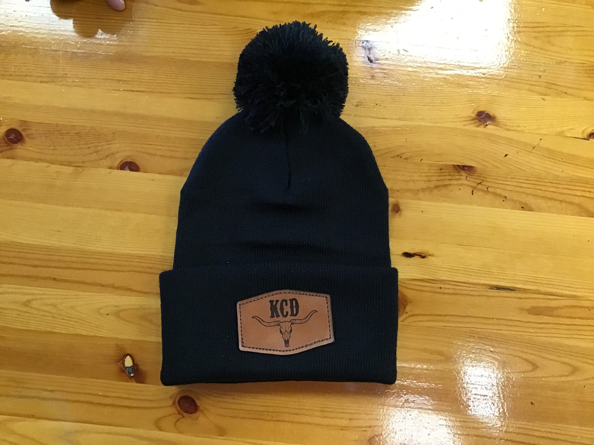 KCD Knit Beanie with Pompom - Leather Patch