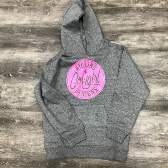 Youth Grey Hoodie - Cowgirl Philly Hot Pink Sparkle