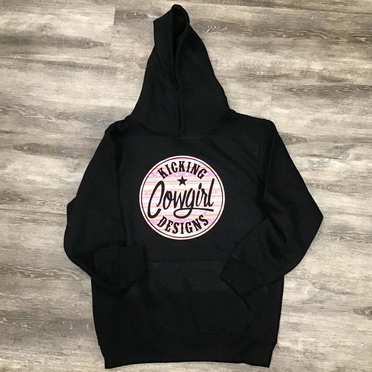 Youth Black Hoodie - Philly Pink Aztec