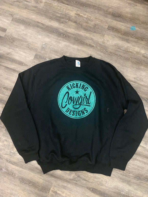 Women’s Black Crew Neck Sweatshirt -Philly Turquoise Sparkle