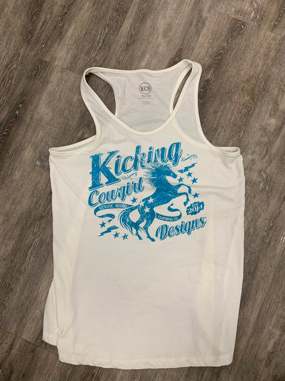 KCD White Tank with Turquoise Horse