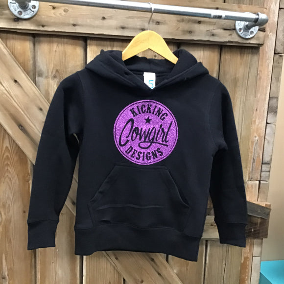 Youth Black Hoodie - Cowgirl Philly Purple Sparkle