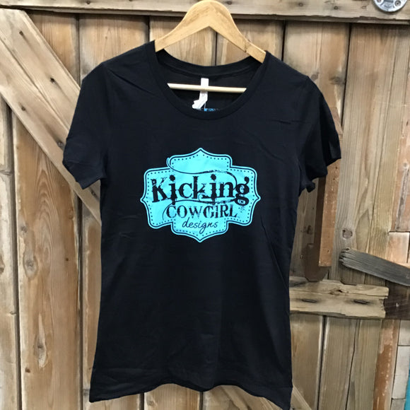 KCD Women’s  Buckle Tee- Black with Turquoise Logo