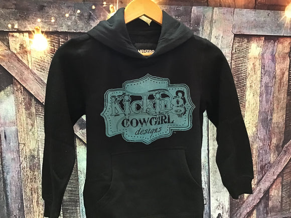 KCD Girl’s Hoodie Black - Buckle logo Turquoise size SMALL