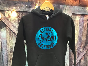 Youth Black Hoodie - Cowboy Philly Turquoise Shiny