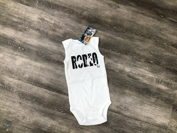 KCD Onesie - White with Black Rodeo Logo- 12 Months