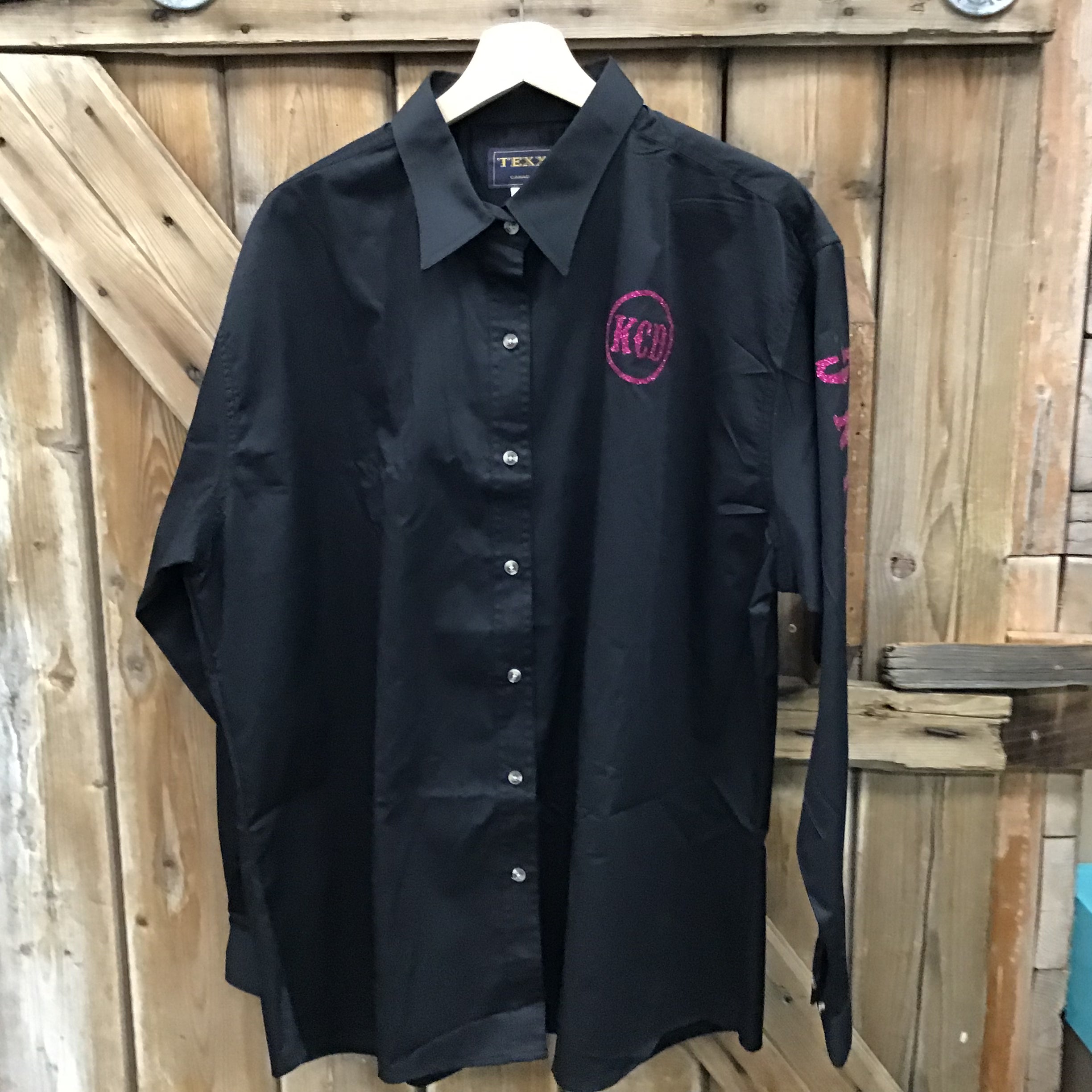 Women’s Black Rodeo Shirt - KCD logos Pink Sparkle