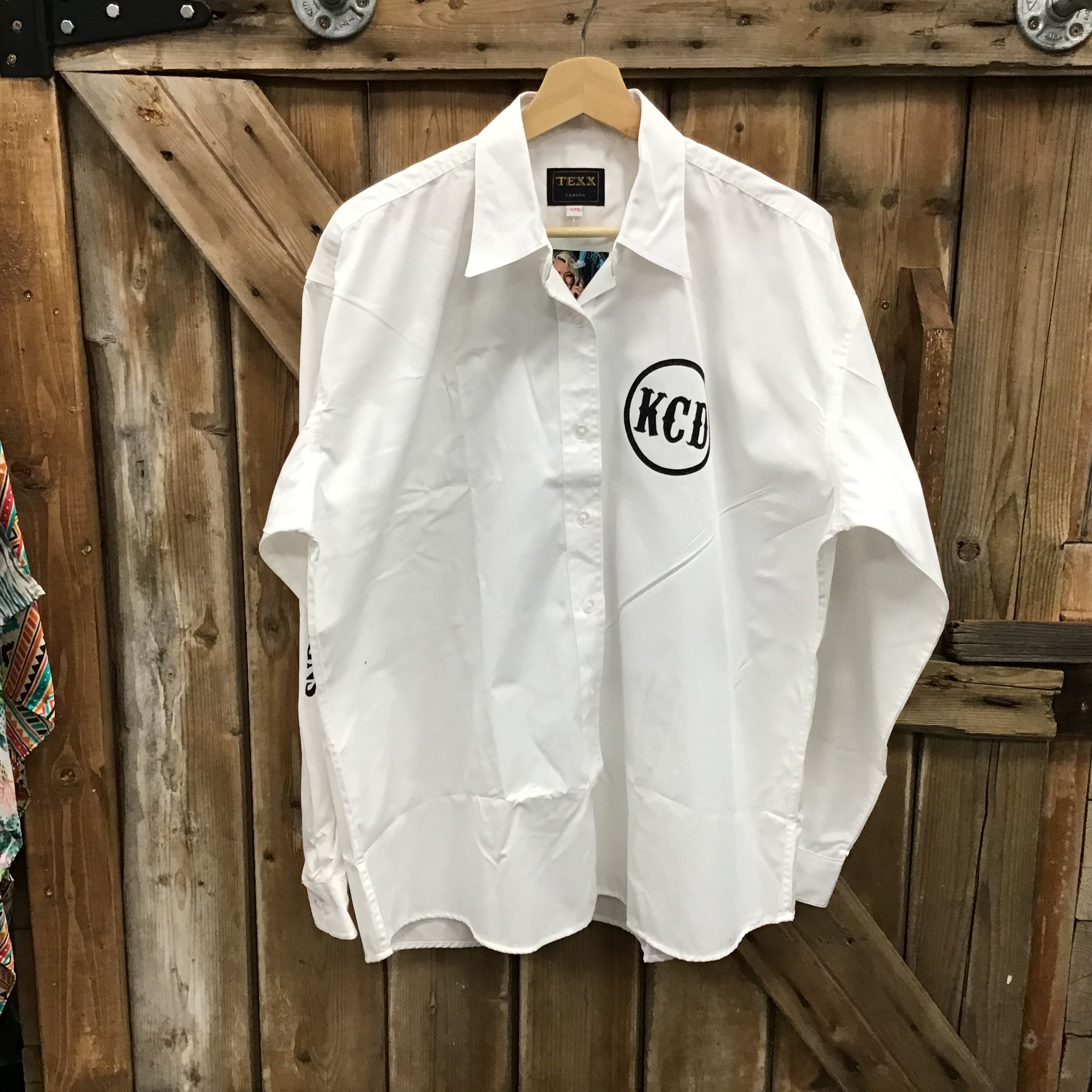 Women’s White Rodeo Shirt - KCD Logos - XL