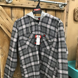 Wrangler Men’s Plaid Padded Shirt with Hood -size MEDIUM