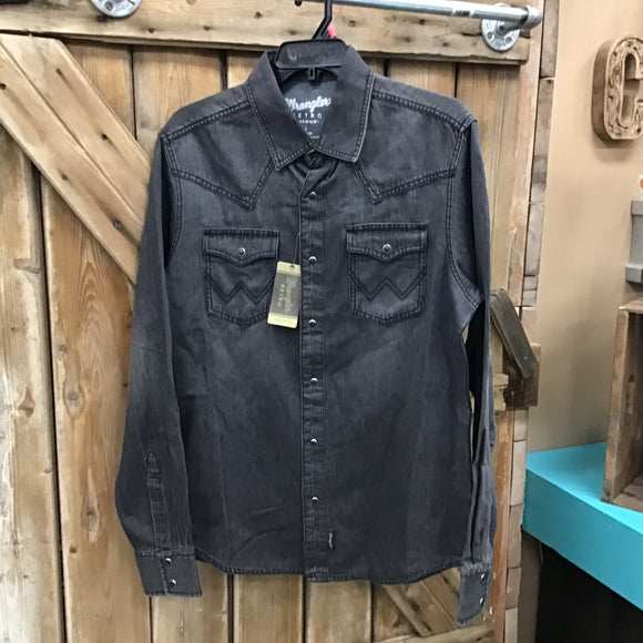 Wrangler Men’s Black Denim Rodeo Shirt size LARGE