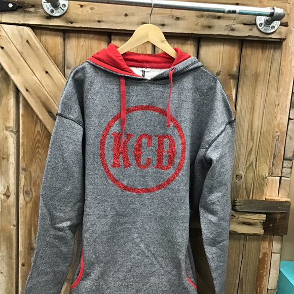 KCD Women’s Hoodie - Grey with Red Sparkle Logo size 2XL