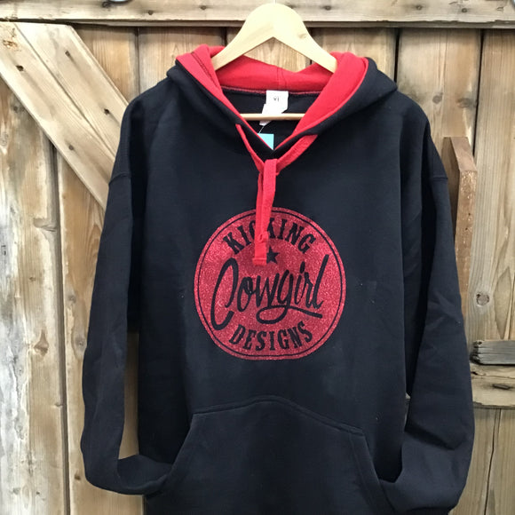 KCD Women’s Black Hoodie with Red  Sparkle Logo