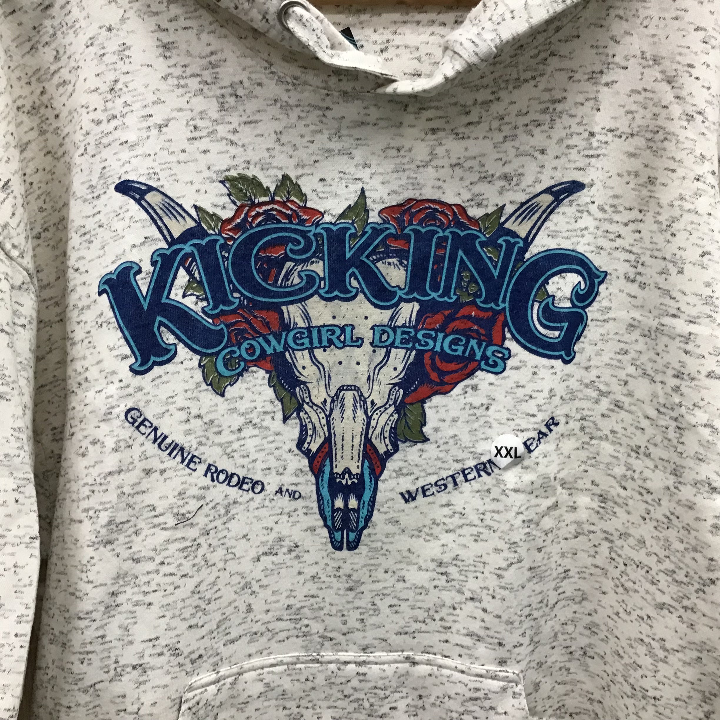 Women’s Off White Heather Hoodie- Bull Logo size 2XL