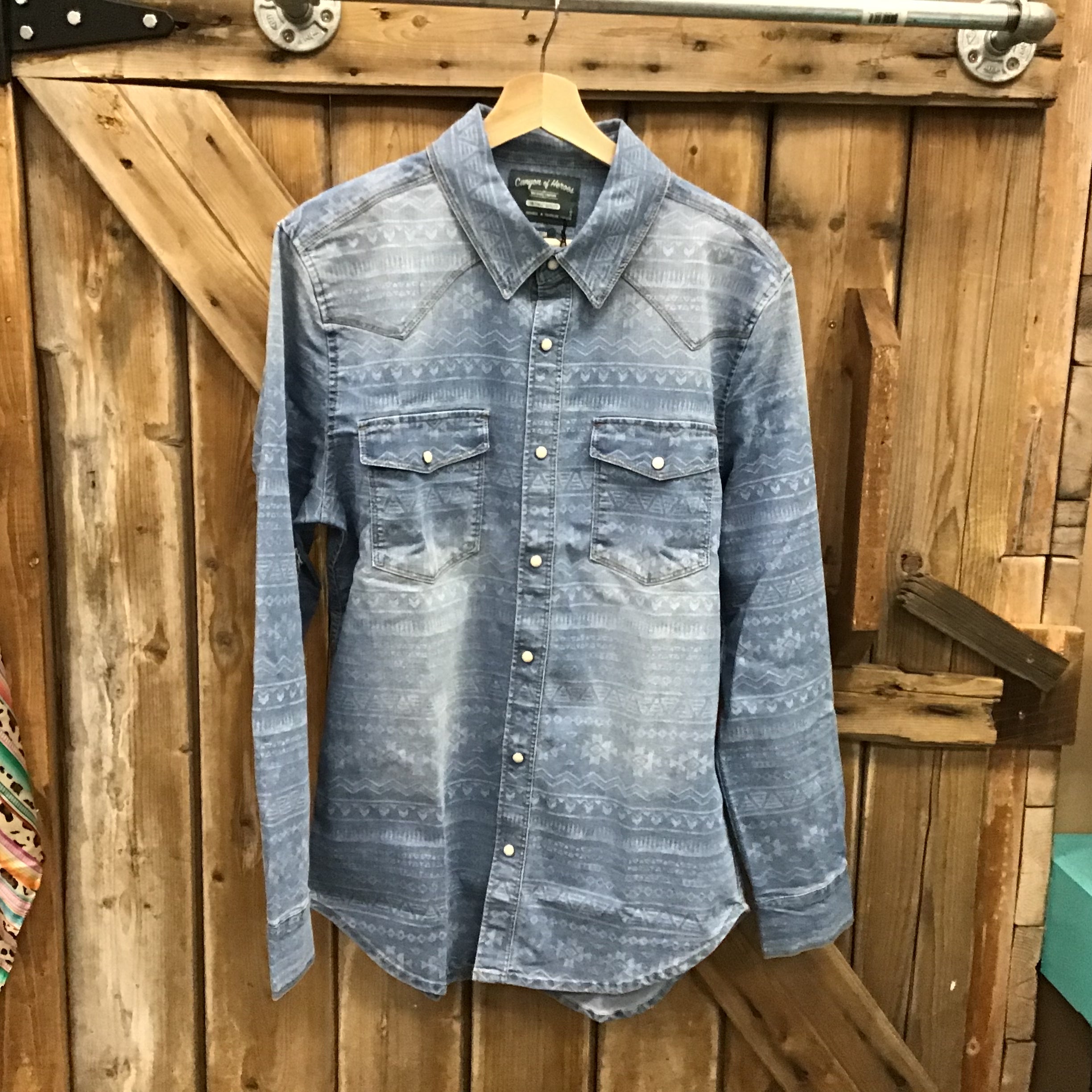 Canyon of Heroes Men’s Denim Rodeo Shirt - Aztec