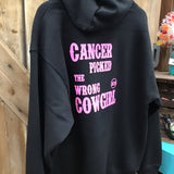 Women’s Black Hoodie - Cancer Picked the Wring Cowgirl Pink Sparkle - size Large