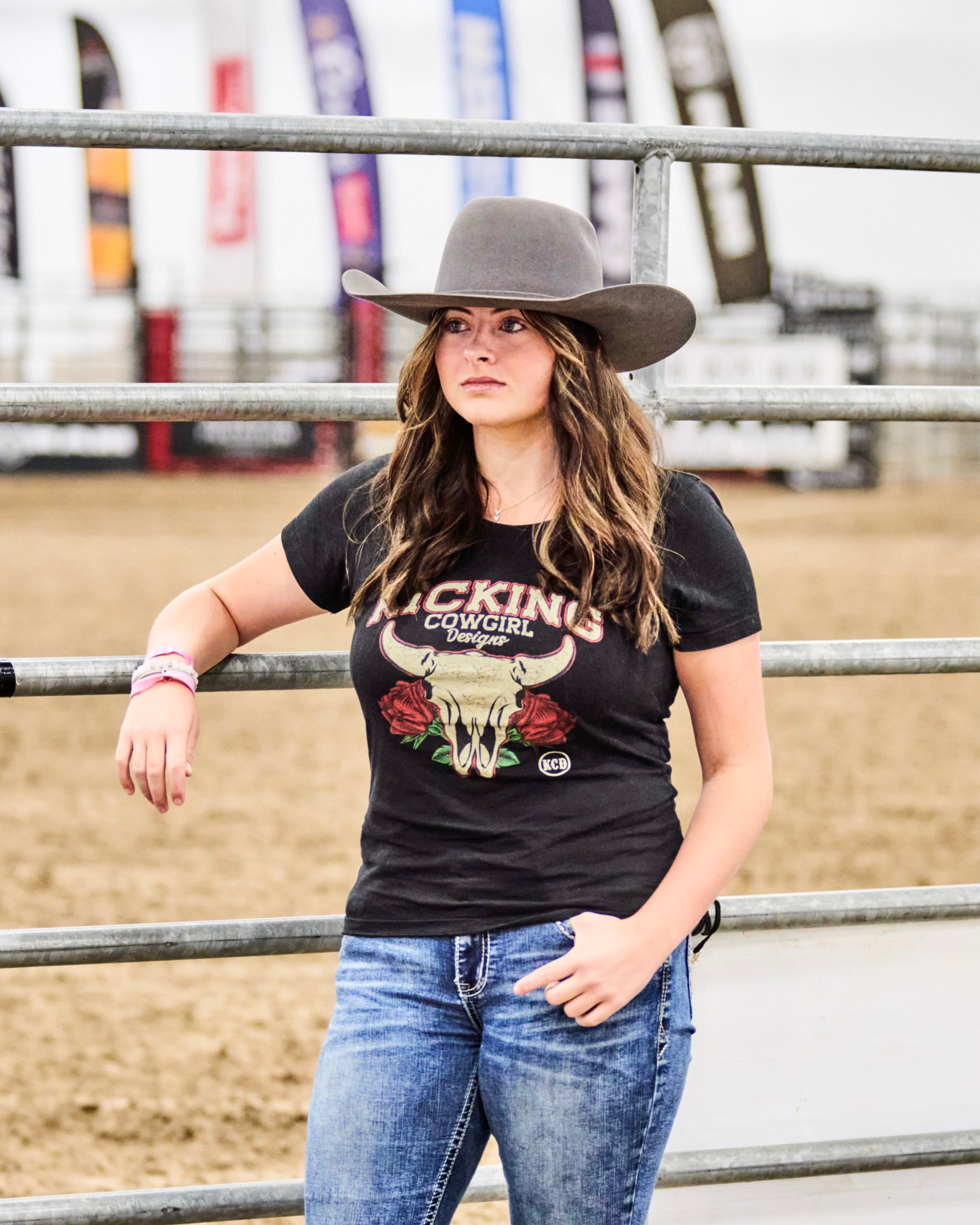 Women’s Black Tee - Rose Bull