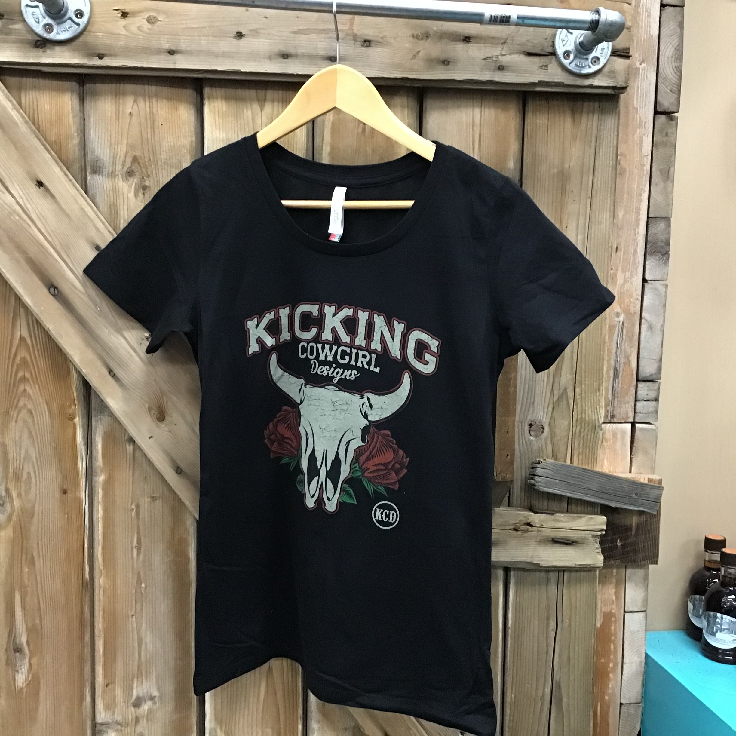 Women’s Black Tee - Rose Bull