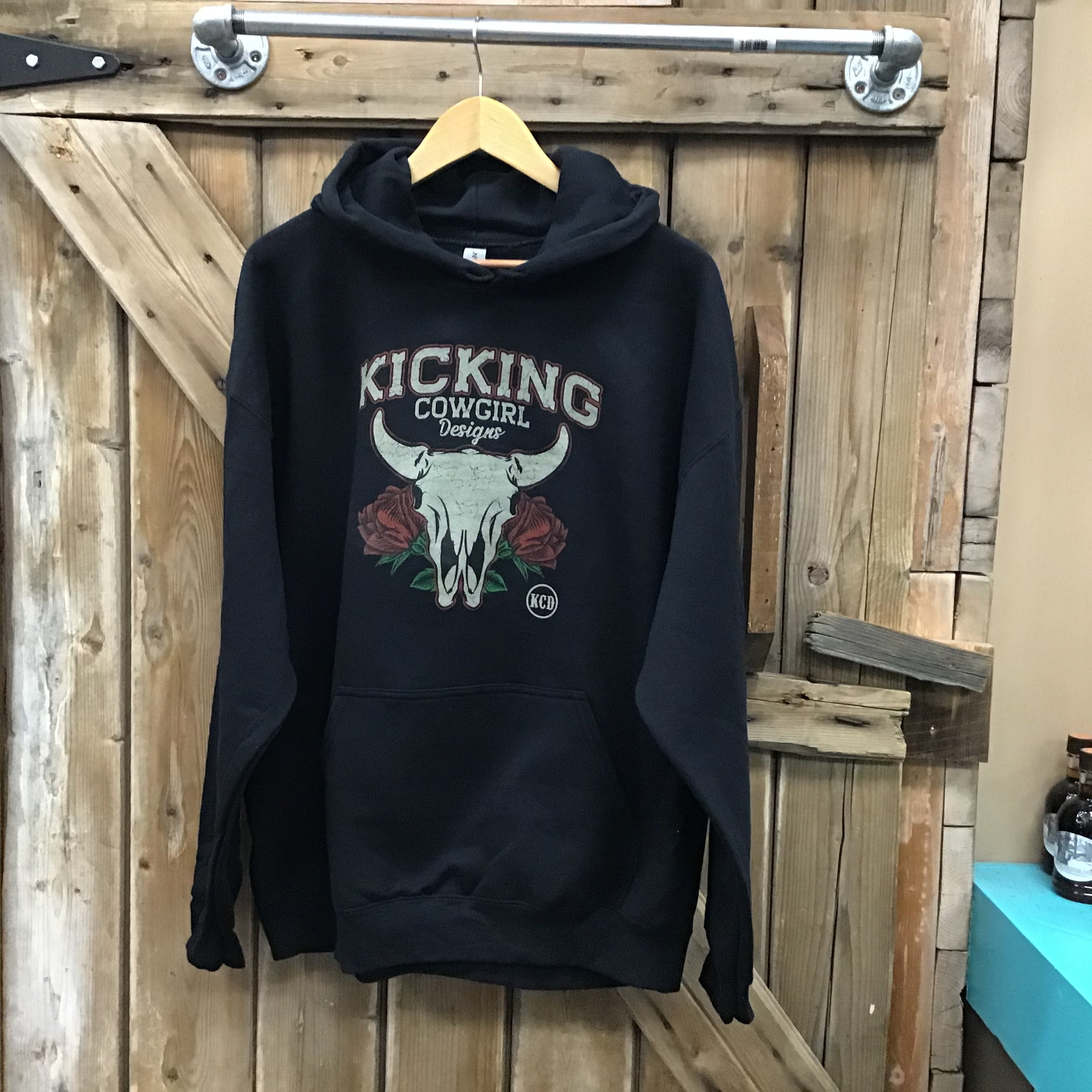 Women’s Black Hoodie - Rose Bull