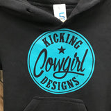 Youth Black Hoodie - Cowgirl Philly Turquoise Flocking