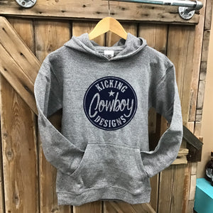 Youth Grey Hoodie - Cowboy Philly Navy Flocking