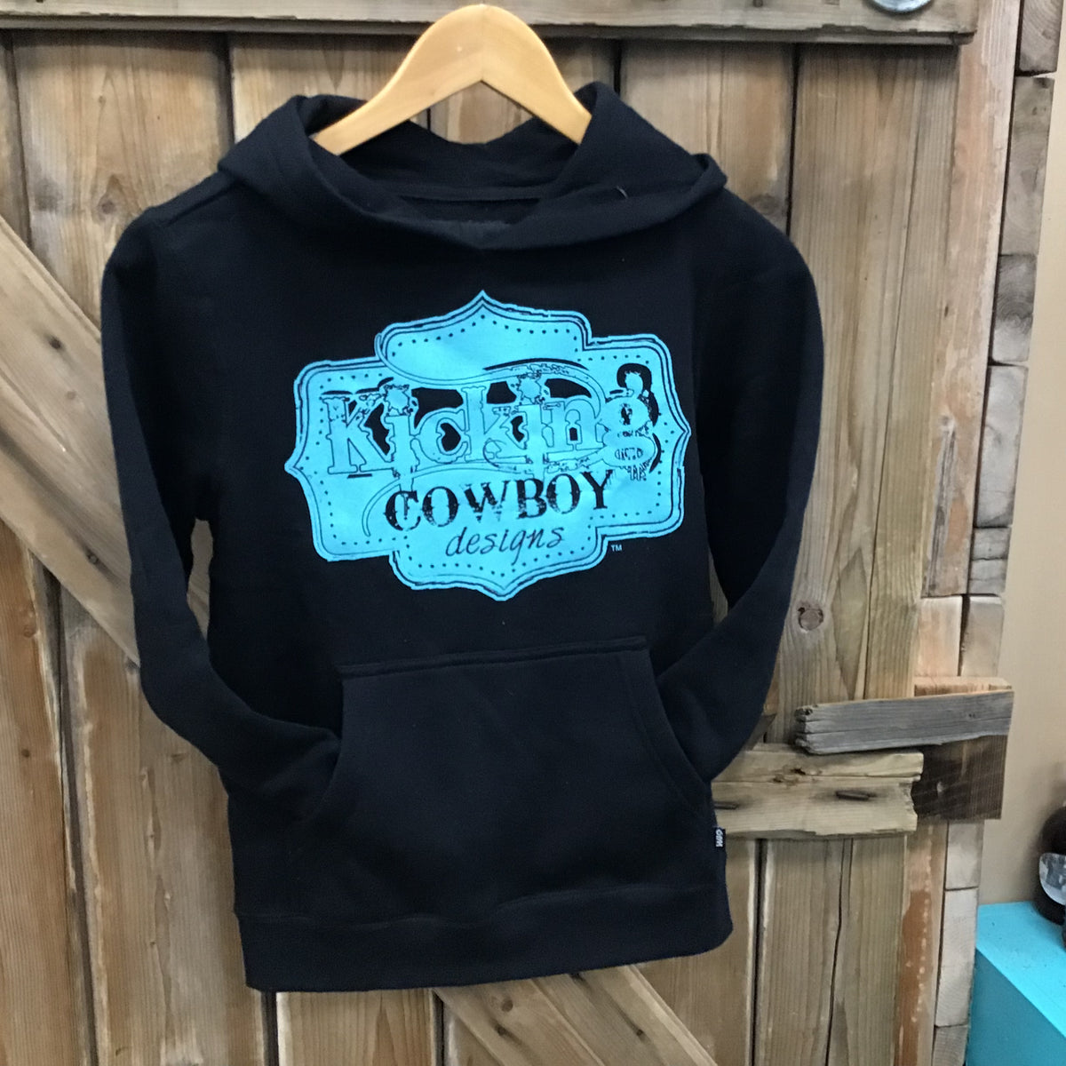 Youth Black Hoodie - Cowboy Buckle - Turquoise