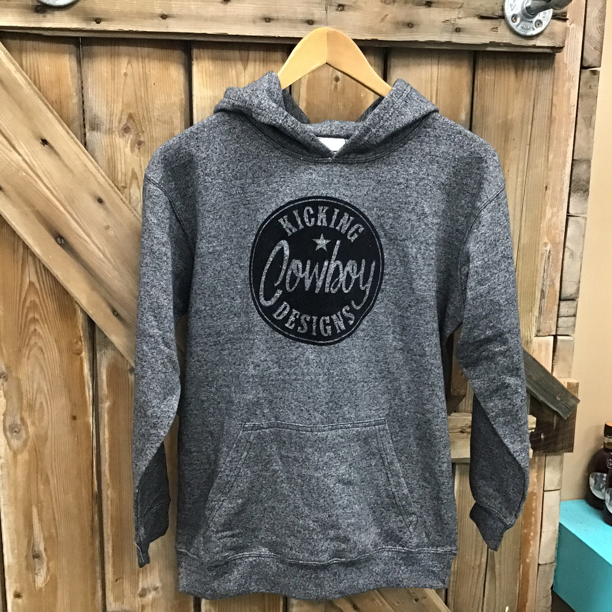 Youth Dark Grey Hoodie- Cowboy Philly Black Flocking