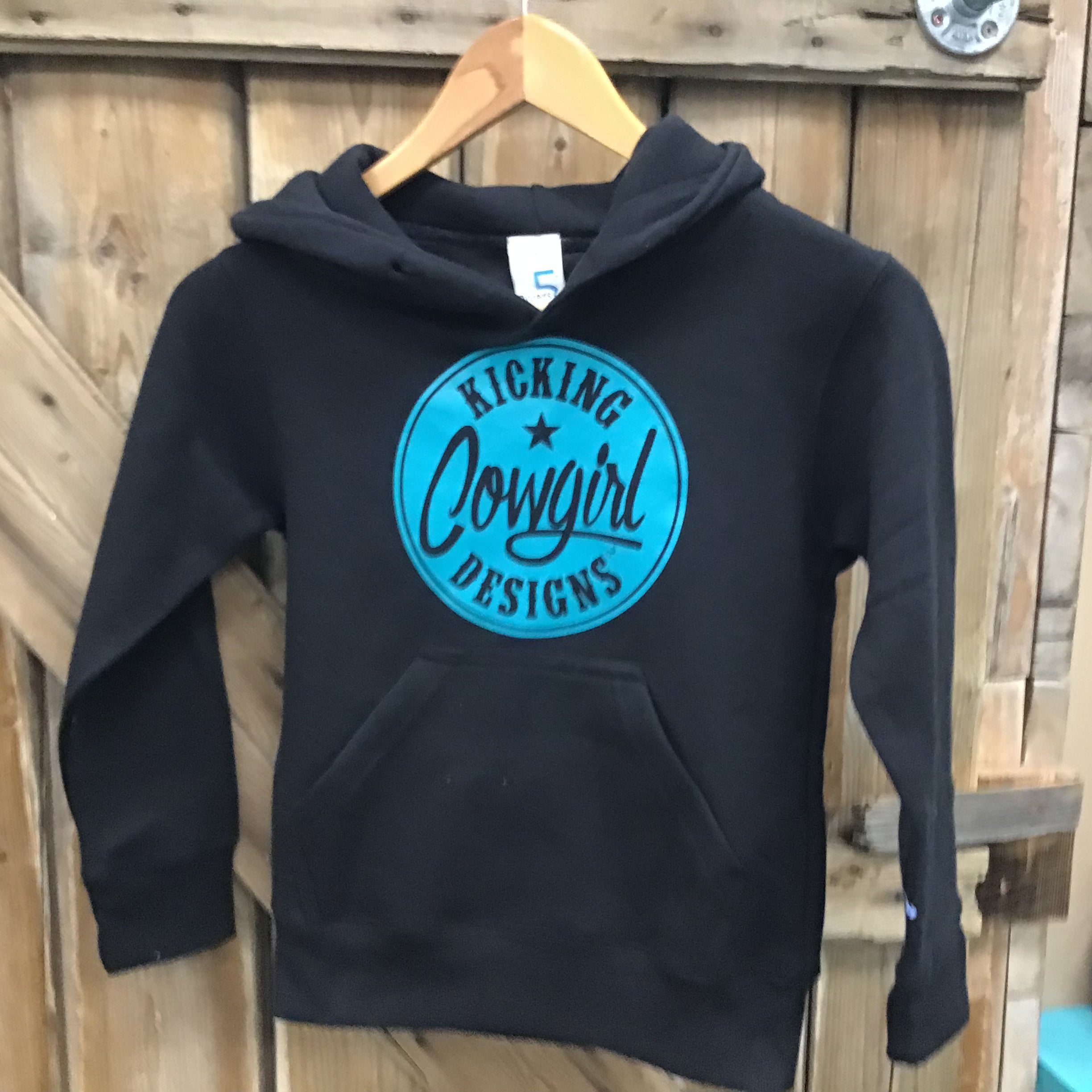 Youth Black Hoodie - Philly Turquoise Flocking