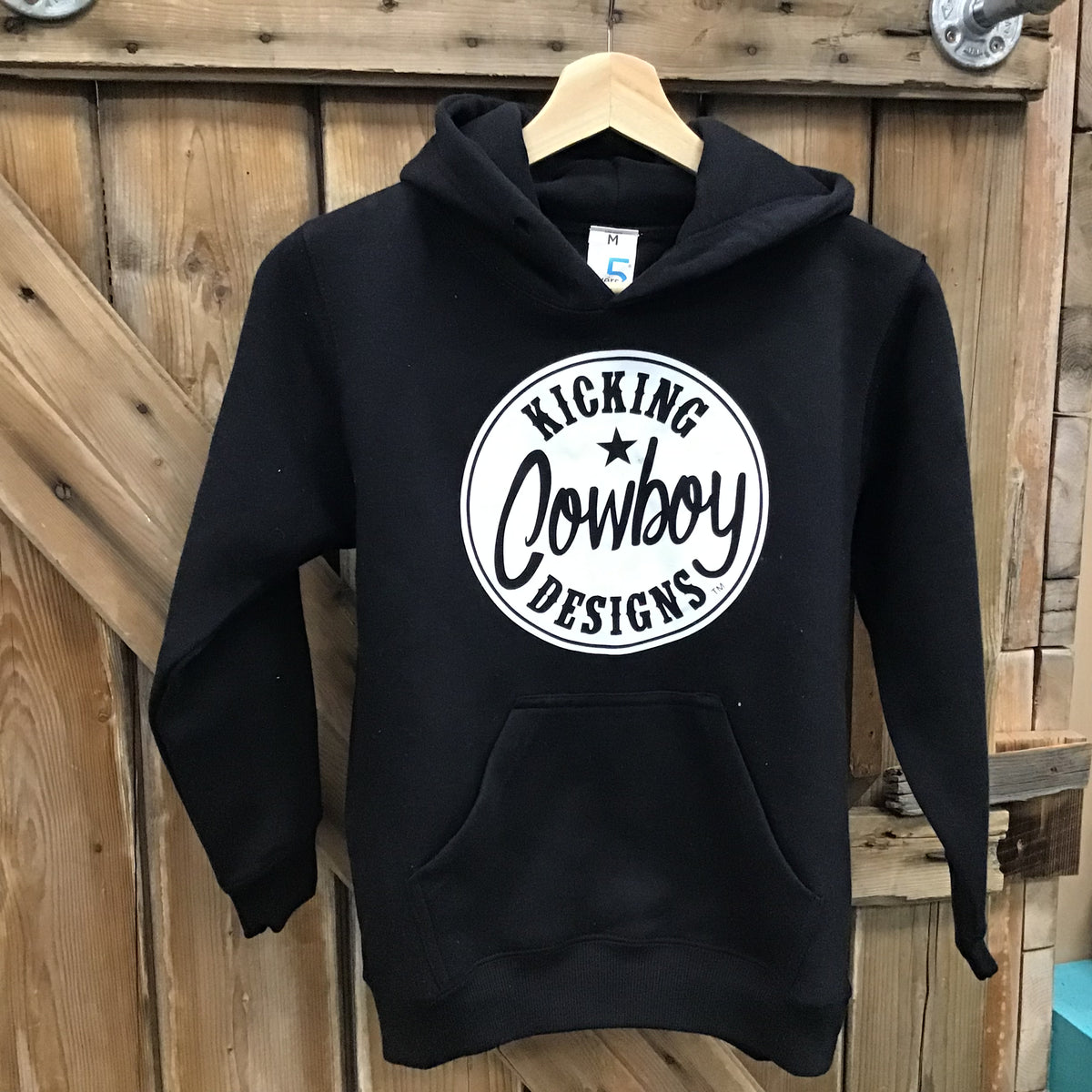 Youth Black Hoodie- Cowboy Philly White