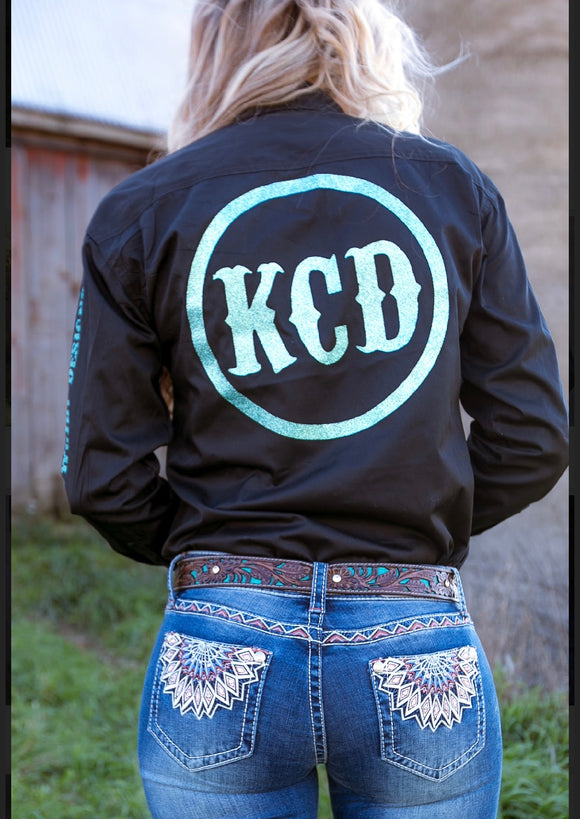 KCD Women’s Rodeo Shirt - Black/Turquoise