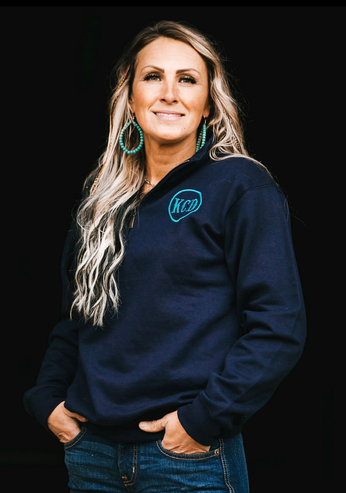 Unisex Navy 1/4 Zip - KCD Turquoise Embroidery