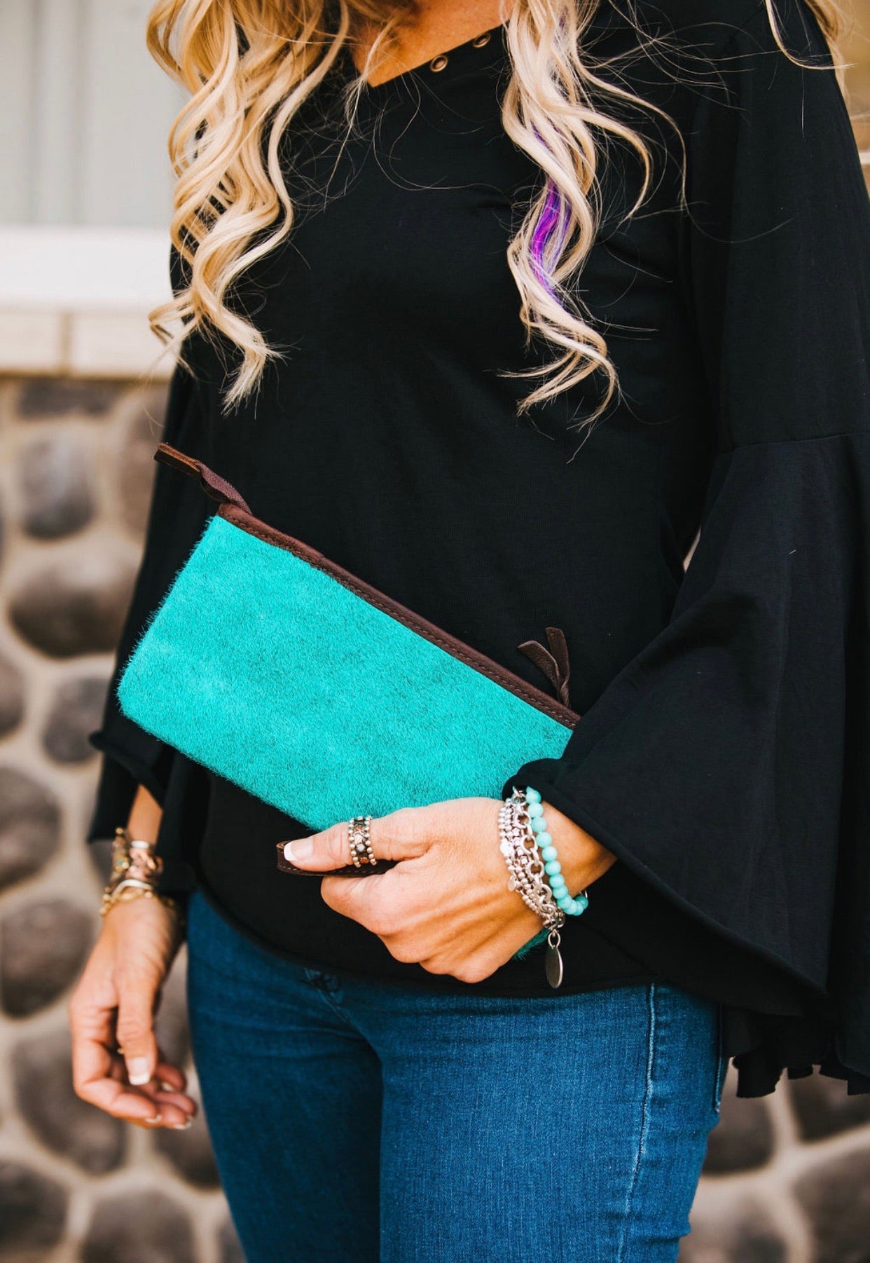 Cowhide Leather Clutch with Wristlet
