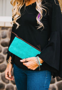 Cowhide Leather Clutch with Wristlet