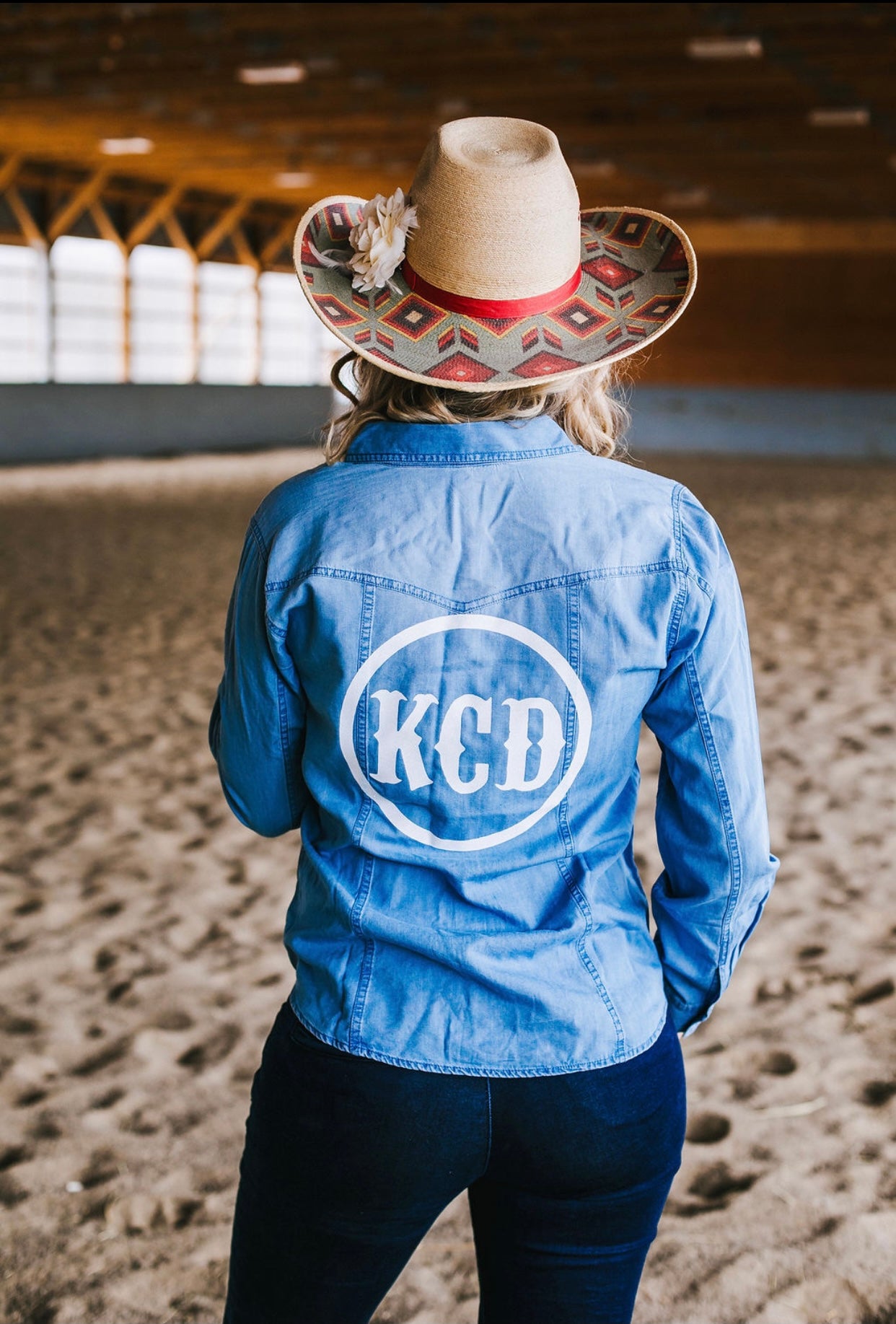 Women’s Denim Rodeo Shirt- KCD Logos White Sparkle