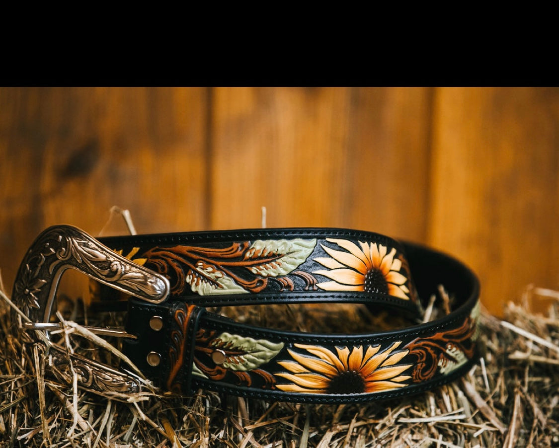 Nocona Sunflower Leather Belt