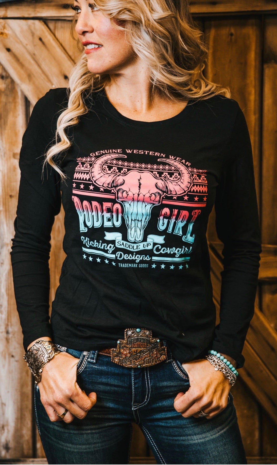 Women’s Black Long Sleeve Tee- Rodeo Girl
