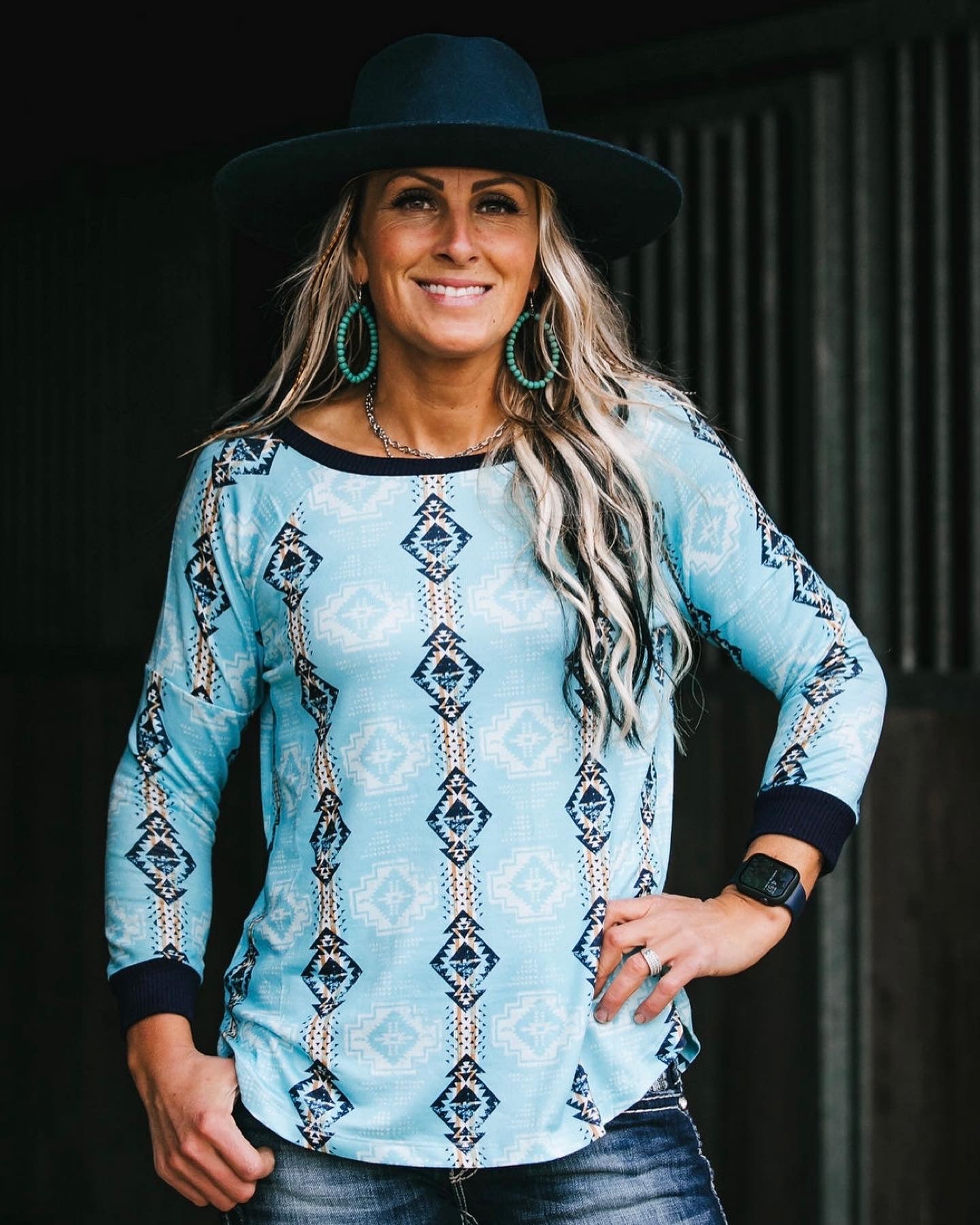 Cruel Girl Blue Aztec Top