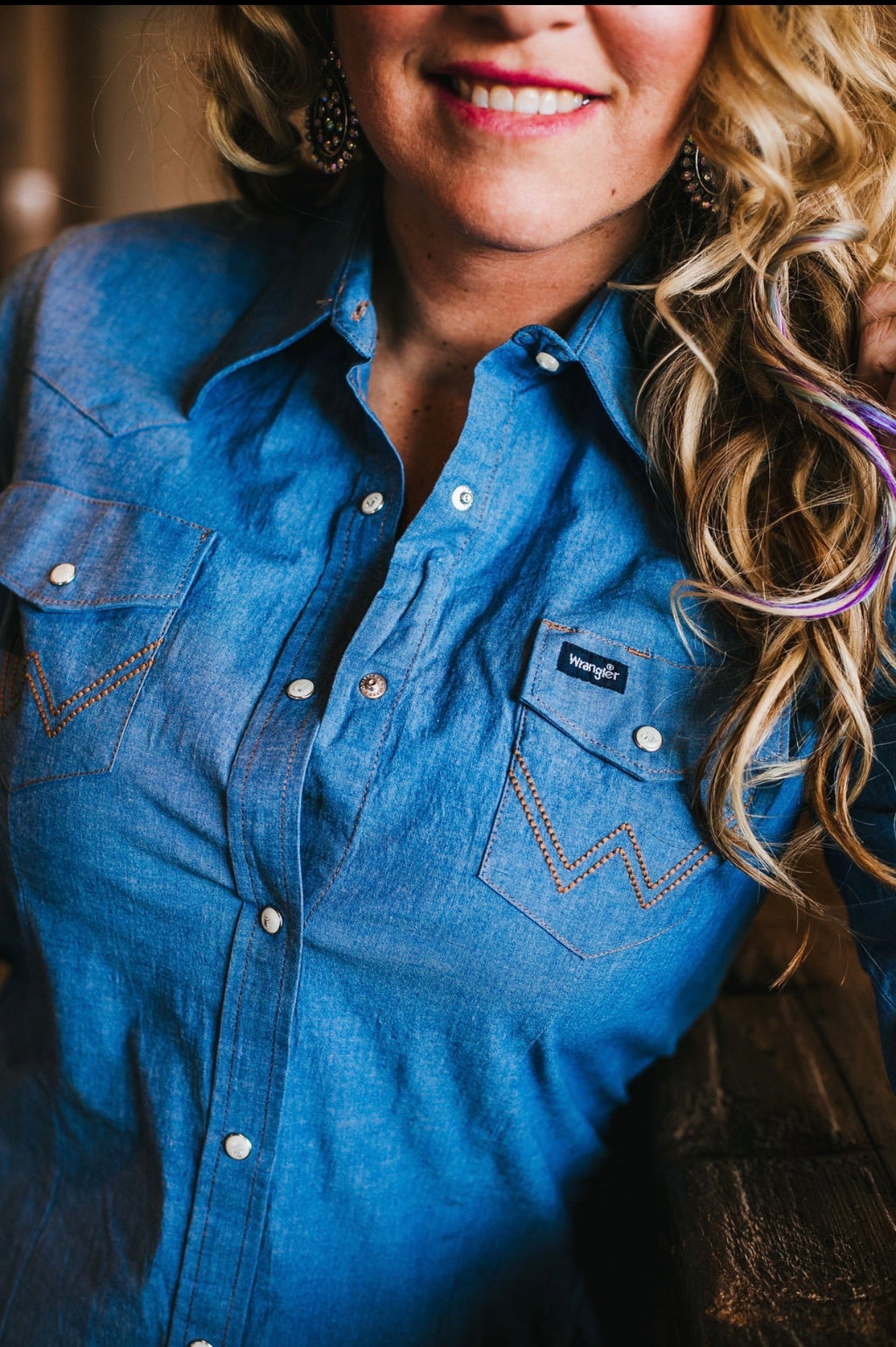 Wrangler Women’s Denim Shirt with Pearl Snaps