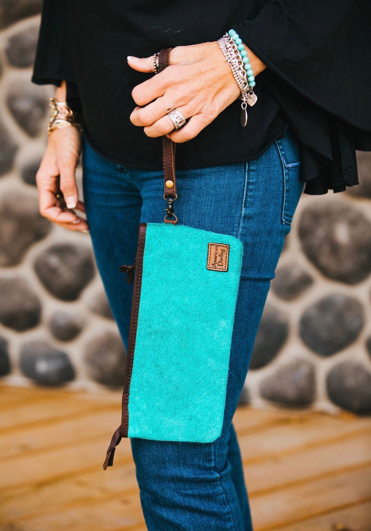 Cowhide Leather Clutch with Wristlet