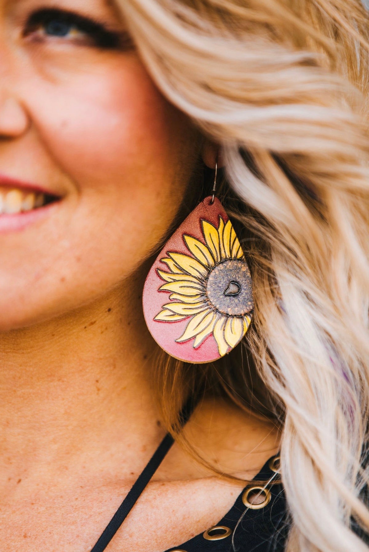 Leather Sunflower Earrings