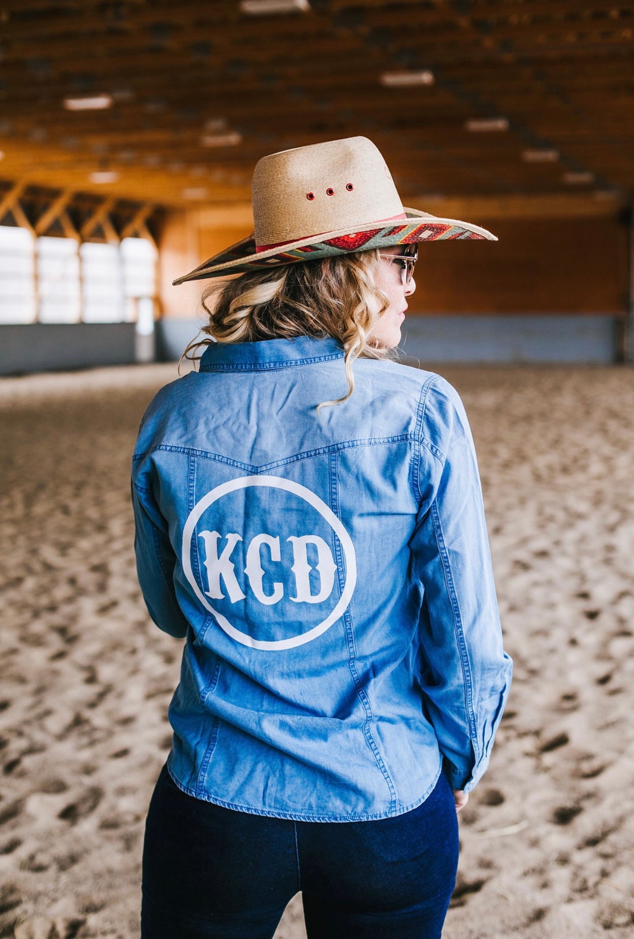 Women’s Denim Rodeo Shirt- KCD Logos White Sparkle