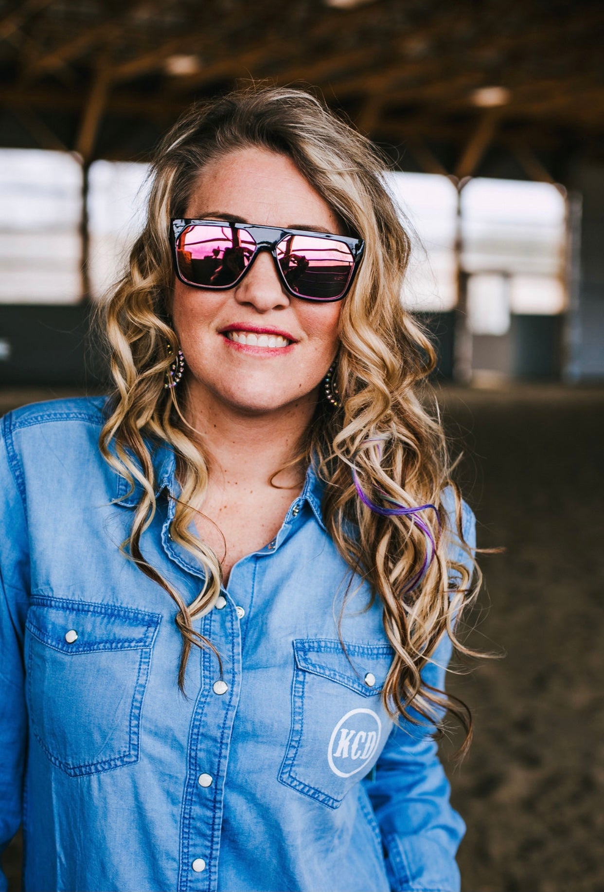 Women’s Denim Rodeo Shirt- KCD Logos White Sparkle
